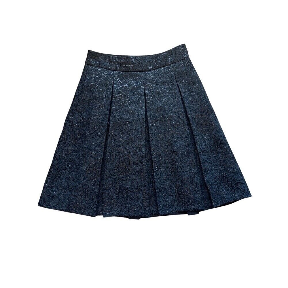 Banana Republic Skirt Size 2 Black Paisley Jacquard Pleated‎ Party Cocktail Goth
